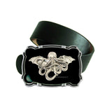 Cthulhu Belt Buckle Inlaid in Hand Painted Green Enamel Gothic Victorian Motif with Color Options and Belt Straps Available