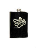 Steampunk Antique Silver Octopus Flask Metallic Black Enamel Neo Victorian Kraken 8oz Metal Hip Flask Custom Colors and Personalized Option