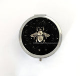 Queen Bee Pill Box Inlaid in Hand Painted Enamel Neo Victorian Design with Large Compartment and Mirror Personalized and Custom Color