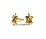 Sea Turtle Cufflinks Antique Gold Nautical Design Art Deco Inspired Mens Accessories with Tie Pin and Tie Clip Set Options