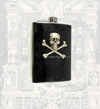 Skull and Crossbones Flask Inlaid in Hand Painted Metallic Black Enamel 8oz Hip Flask Gothic Victorian Custom Colors and Personalized Option