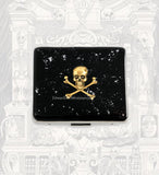 Skull and Crossbones Weekly Pill Box in Hand Painted Black Ink Swirl Enamel Gothic Design with Personalized and Color Options Available
