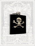 Skull and Crossbones Flask Inlaid in Hand Painted Glossy Black Enamel Gothic Victorian Inspired Custom Colors and Personalized Options