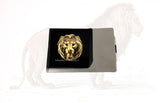 Fierce Lion Money Clip Wallet Inlaid in Hand Painted Black Enamel Neo Victorian Leo Zodiac Style with Personalized and Color Options