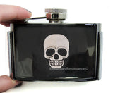 Skull Head Flask Belt Buckle Inlaid in Hand Painted Black Enamel Gothic Victorian Inspired with Personalized and Color Options