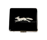 Fox Run Weekly Pill Box with Mirror Woodland Inspired Inlaid in Hand Painted Black Enamel with Personalized and Custom Color Options