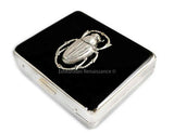 Scarab Pill Box with  Compartments Inlaid in Hand Painted Black Enamel Art Nouveau Egyptian Beetle Personalized and Custom Color Options
