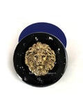 Gold Lion Head Jewelry Box Inlaid in Hand Painted Black with Silver Splash Enamel Leo Zodiac Design with Personalized and Color Options