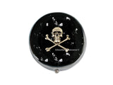 Gothic Skull and Crossbones Pill Box Inlaid in Hand Painted Glossy Black Enamel Neo Victorian Design Custom Colors and Personalized Options