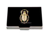 Egyptian Scarab Card Holder Inlaid in  Hand Painted Enamel Black Onyx Art Deco Beetle with Custom Colors and Personalized Options Available