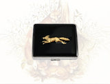 Fox Run Weekly Pill Box with Mirror Woodland Inspired Inlaid in Hand Painted Black Enamel with Personalized and Custom Color Options