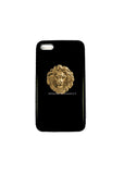 Antique Gold Lion Galaxy or Iphone Case Inlaid in Hand Painted Glossy Black Enamel Neo Classic Inspired Phone Cover Custom Colors Available