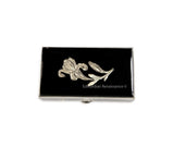 Flower Pill Box Inlaid in Hand Painted Enamel Black Art Nouveau Design Pill Case Personalized and Color Options