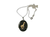 Giraffe Locket Inlaid in Hand Painted Black Enamel Vinatge Safari Design Neo Victorian Inspired Necklace with Personalized and Color Options