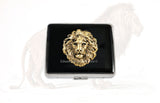 Antique Gold Lion Head Weekly Pill Box Inlaid in Hand Painted Enamel Neoclassic Leo Design with Personalized and Color Options Available
