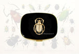 Scarab Pill Box Inlaid in Hand Painted Glossy Black Enamel  Art Deco Inspired Beetle Meds Case with Custom Colors and Personalized Options
