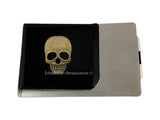 Skull Money Clip Wallet Inlaid in Hand Painted Black Enamel Gothic Victorian Vintage Style with Personalized and Color Options