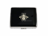 Antique Gold Bee Pill Box with 8 Compartments Inlaid in Hand Painted Navy Opaque Enamel Art Deco Style with Personalized and Color Options