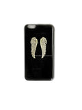 Silver Angel Wings Embellished on Hand Painted Black Onyx Glossy Enamel 360 Magnetic Full Protection Phone Case