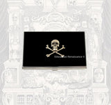 Skull and Crossbones Business Card Holder Inlaid in Hand Painted Enamel Victorian Goth Inspired with Personalized and Color Options