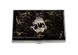 Pisces Business Card Case Inlaid in Hand Painted Enamel Neo Victorian Zodiac Design Personalized and Custom Color Options Available