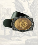 Golden Dragons Crest Belt Buckle Inlaid in Hand Painted Metallic Gold Enamel Medieval Coat of Arms Buckle in Color Options