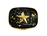 Gold Star Pill Box Inlaid in Hand Painted Glossy Black Enamel w Gold Splash Art Deco Nautical Inspired with Personalized and Color Options