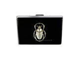 Antique Silver Scarab Metal Credit Card Wallet Inlaid in Black Enamel RFID Blocker Case Egyptian Beetle with Personalized and Color Options
