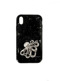 Antique Silver Octopus on Galaxy or Iphone Case Hand Painted Glossy Black Enamel with Silver Splash Nautical Style Colors  Options Avaialble