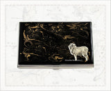 Aries Business Card Case Inlaid in Hand Painted Black Enamel with Gold Swirl Zodiac Design Personalized and Custom Color Options Available