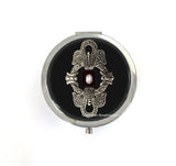 Art Nouveau Pill Box Inlaid in Hand Painted Enamel Vintage Inspired and Bejeweled with a Mirror Personalized and Custom Color