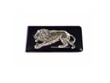 Antique Silver Prowling Lion Money Clip Inlaid in Hand Painted Enamel Neo Victorian Leo Vintage Style Custom Colors and Personalized Options