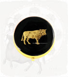 Taurus Pill Box Inlaid in Hand Painted Glossy Black Enamel Neo Victorian Zodiac Inspired Personalized and Color Options