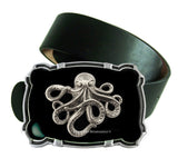 Steampunk Octopus Large Belt Buckle Inlaid in Hand Painted Black Enamel Nautical Fantasy Inspired with Color Options