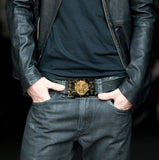 Rococo Belt Buckle Inlaid in Hand Painted Black Opaque Enamel Baroque Inspired Assorted Color Options