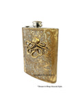 Antique Gold Octopus Flask Inlaid in Hand Painted Enamel Gold Swirl Design 8oz Hip Flask withColor and Personalized Option