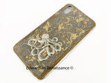 Octopus Galaxy or Iphone Case in Hand Painted Glossy Silver and Gold Enamel Kraken Nautical Fantasy Metal Phone Case Custom Colors Available