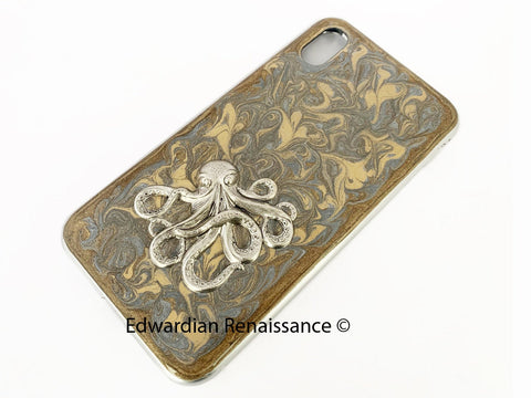Octopus Galaxy or Iphone Case in Hand Painted Glossy Silver and Gold E – Edwardian Renaissance Octopus Galaxy or Iphone Case in Hand Painted Glossy Silver and Gold E – Edwardian Renaissance