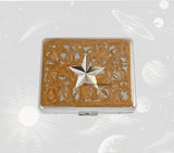 Nautical Star Weekly Pill Case Inlaid in Hand Painted Glossy Gold Swirl Enamel Art Deco Inspired Personalized and Color Options Available