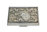 Wolf Large Business Card Case Inlaid in Hand Painted Enamel in Gray Swirl Design Game of Thrones Inspired with Personalized Options