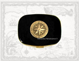 Rose Compass Pill Case Inlaid in Hand Painted Glossy Black Enamel Nautical Inspired with Custom Colors and Personalized Options