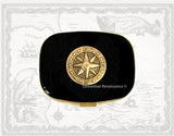 Antique Silver Rose Compass Pill Case Inlaid in Hand Painted Glossy Black Enamel Nautical Inspired with Personalize and Color Options