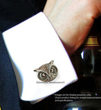 Owl Tie Clip Harry Potter Inspired Tie Bar Vintage Style Inlaid in Hand Painted Glossy Black Enamel with Cufflinks and Tie Pin Set Option