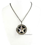Nautical Star Pill Box Locket Inlaid in Hand Painted Black Enamel Art Deco Celestial Design Pendant with Color and Personalized Option