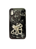 Octopus Galaxy or Iphone Case Inlaid in Hand Painted Enamel Glossy Black Ink Design Kraken Metal Phone Case with Color Options