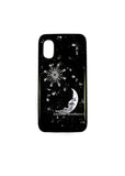 Moon and Star Galaxy Case or IPhone Case Inlaid in Black Enamel Art Deco Celestial Inspired Phone Cover with Color Options Available