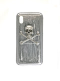 Skull and Crossbones Iphone or Galaxy Case Inlaid in Hand Painted Metallic Silver Enamel Metal Phone Case with Custom Color Options