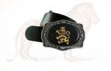 Rampant Lion Belt Buckle Inlaid in Hand Painted Glossy Green Enamel Gothic Medieval Ornate Buckle with Color Options