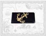 Anchor Money Clip Inlaid in Hand Painted Black Glossy Enamel Nautical Inspired with Personalized and Color Options Available