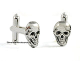 Antique Silver Skull Head with Wings  Inlaid in Hand Painted Bronze Enamel Tie Clip Gothic Victorian Tie Accent with Cufflink Set Option